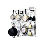 Wall Control Kitchen Pegboard Organizer Pots and Pans Pegboard Pack Storage and Organization Kit with White Pegboard and Red Accessories