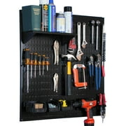 Wall Control Metal Pegboard Utility Tool Organizer Storage Kit - Black Pegboard & Black Accessories