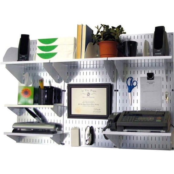 Wall Control B1296669 Office Wall Mount Desk Storage & Organization Kit, Galvanized White - 48 x 32 x 12 in.