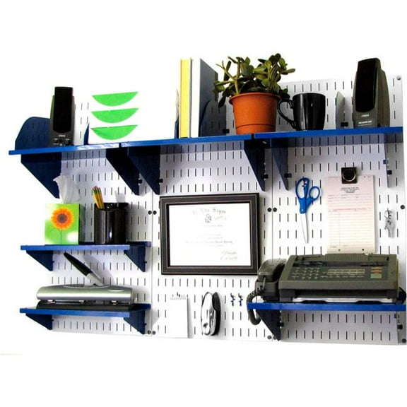 Wall Control B1296666 Office Wall Mount Desk Storage & Organization Kit, White & Blue - 48 x 32 x 12 in.