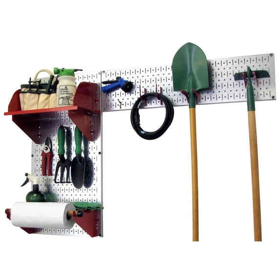 Wall Control Pegboard Garden Tool Board Organizer with Metallic Pegboard and Red Accessories