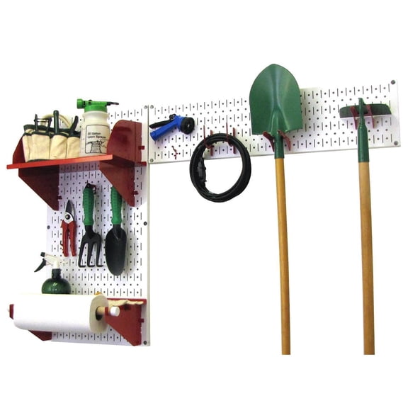 Wall Control Pegboard Garden Tool Board Organizer with White Pegboard and Red Accessories