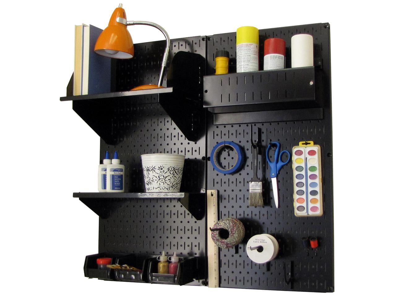 Black Powder-Coated Steel Hobby Craft Pegboard Organizer Kit