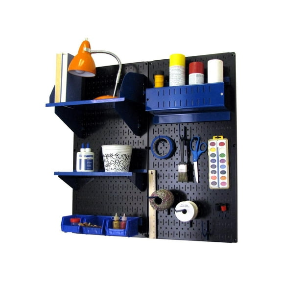 Wall Control Pegboard Hobby Craft Pegboard Organizer Storage Kit with Black Pegboard and Blue Accessories