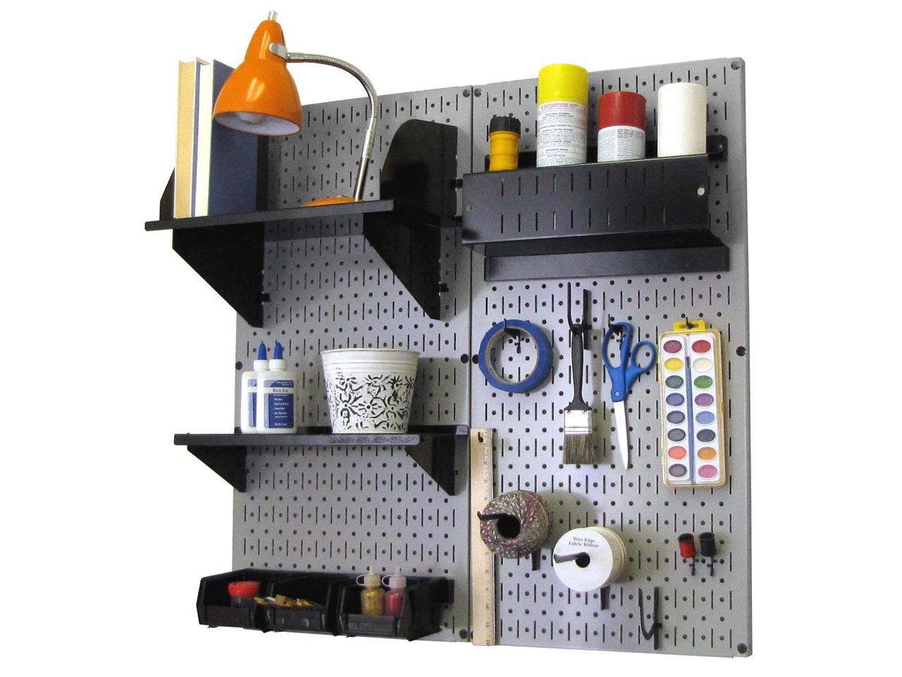 Wall Control Pegboard Hobby Craft Pegboard Organizer Storage Kit with Gray Pegboard and Black Accessories - image 1 of 6