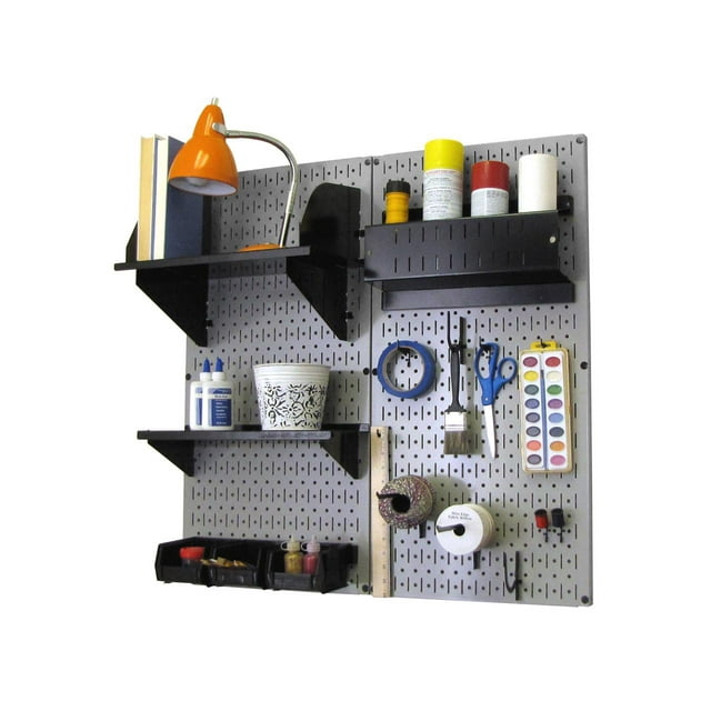 Wall Control Pegboard Hobby Craft Pegboard Organizer Storage Kit with Gray Pegboard and Black Accessories