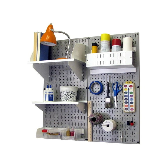 Wall Control Pegboard Hobby Craft Pegboard Organizer Storage Kit with Gray Pegboard and White Accessories