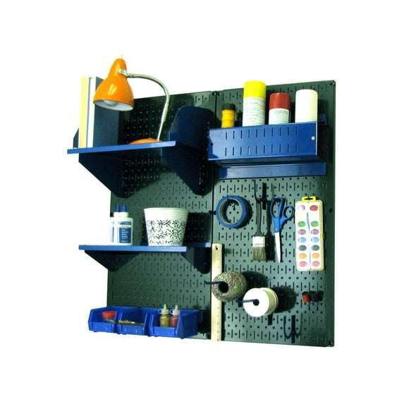 Wall Control Pegboard Hobby Craft Pegboard Organizer Storage Kit with Green Pegboard and Blue Accessories