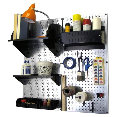 Wall Control Pegboard Hobby Craft Pegboard Organizer Storage Kit with Metallic Pegboard and Black Accessories