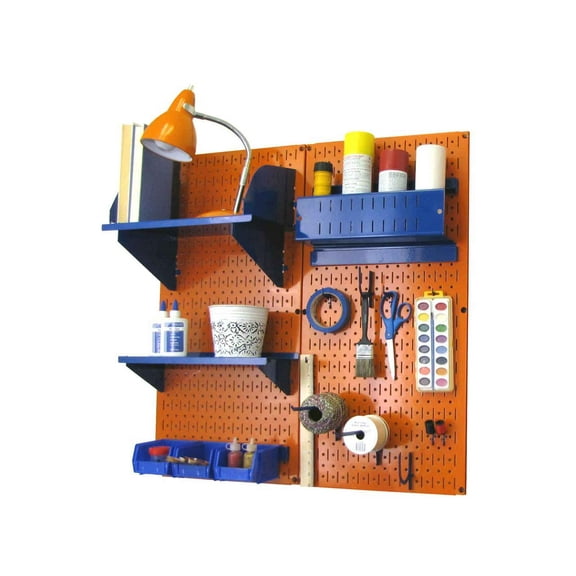 Wall Control Pegboard Hobby Craft Pegboard Organizer Storage Kit with Orange Pegboard and Blue Accessories