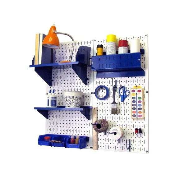 Wall Control Pegboard Hobby Craft Pegboard Organizer Storage Kit with White Pegboard and Blue Accessories