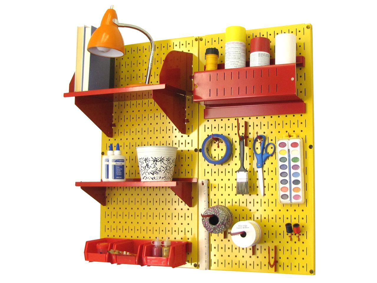 Yellow and Red Metal Pegboard Organizer Storage Kit