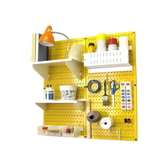 Wall Control Pegboard Hobby Craft Pegboard Organizer Storage Kit with Yellow Pegboard and White Accessories
