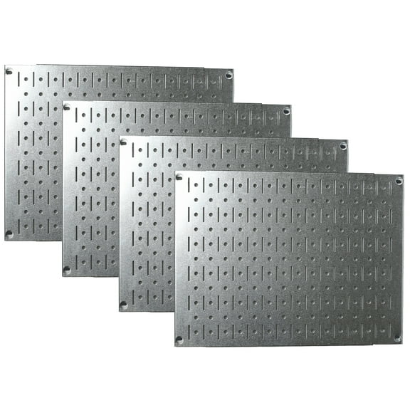 Wall Control Pegboard Wall Organizer Tiles - Wall Control Modular Galvanized Steel Pegboard Tiling Set - Four 12-In Tall x 16-In Wide Peg Board Panel Wall Storage Tiles - Easy to Install (Metallic)