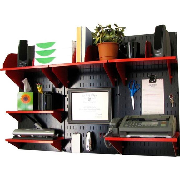 Wall Control Steel 3-Compartment Desktop Organizer & Pencil Holder with Accessories, Black & Red