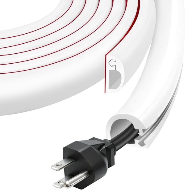 Wall Cord Hider, Flexible Self-Adhesive Wire Cover, Side-Open Cable Raceway for Cords on Wall, Cord Concealer for Mounted TV, Home Theater & Office