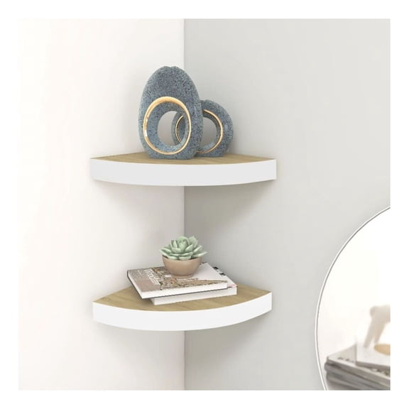 Wall Corner Shelves 2 pcs Oak and White 9.8"x9.8"x1.4" MDF
