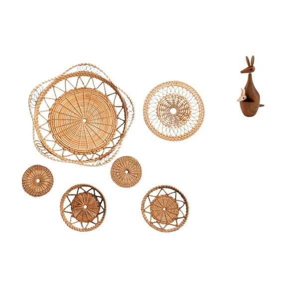 Wall Crafts Hanging Decor Animal Figurine Rattan Woven Ornament for Bedroom Living Room Office Set of 5 Pieces