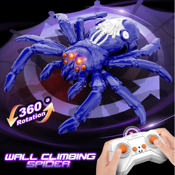 Wall Crawler Spider, Rechargeable Remote Control Robot Kids Toys 360 Rotating RC Wall Climbing Spider with LED Eyes