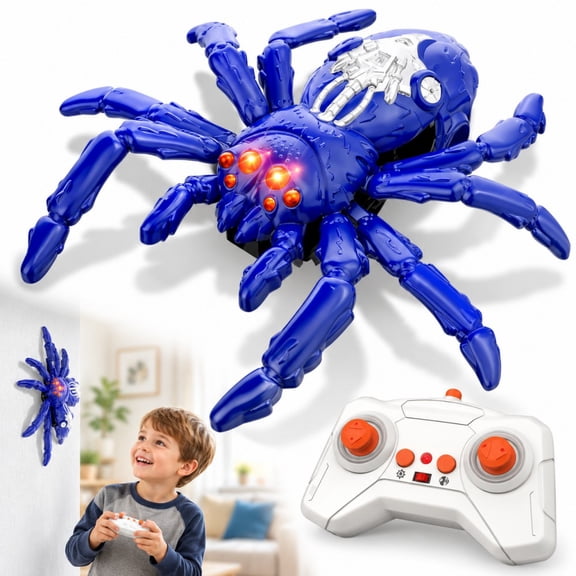Wall Crawler Spider, Rechargeable Remote Control Spider Toys,360°Stunts Spider with LED Eyes, Christmas Birthday Gift for Kids Ages 4-12