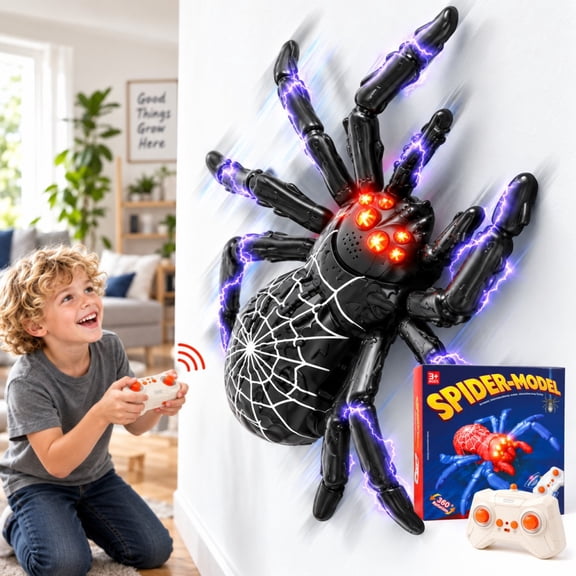 Wall Crawler Spider, Rechargeable Remote Control Spider Toys,360°Stunts Spider with LED Eyes, Christmas Birthday Gift for Kids Ages 4-12