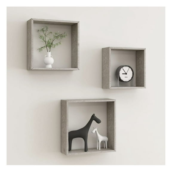 Wall Cube Shelves 3 Pcs Concrete Gray - Modern Floating Shelves for Living Room, Bedroom, Office - Decorative Storage for Books, Photos & Collectibles Grey