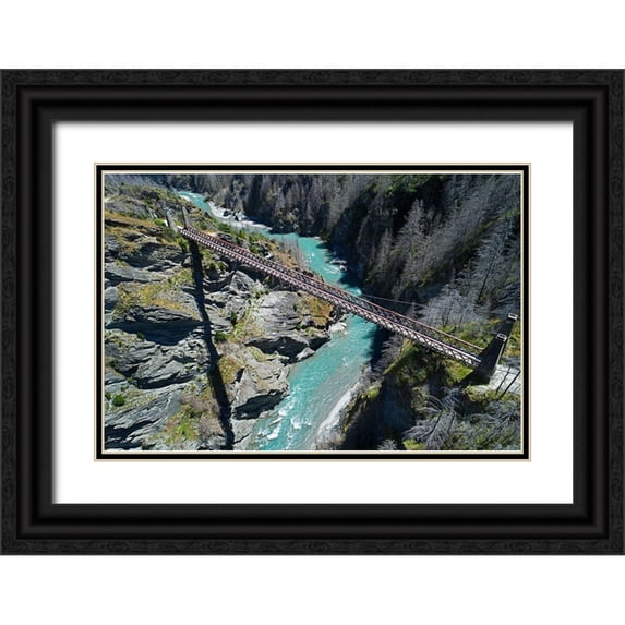 Wall, David 14x11 Black Ornate Wood Framed with Double Matting Museum Art Print Titled - Historic Skippers Suspension Bridge (1901)-above Shotover River-Skippers Canyon-Queenstown