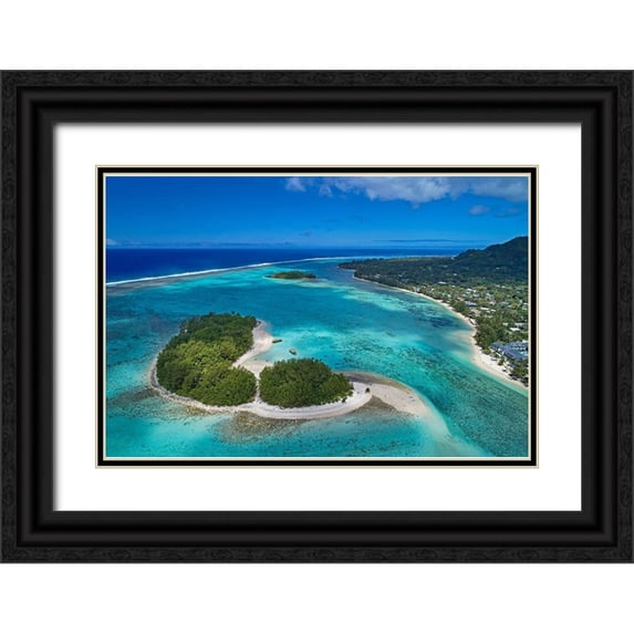 Wall, David 24x17 Black Ornate Wood Framed with Double Matting Museum Art Print Titled - Koromiri Island-Muri Lagoon-Rarotonga-Cook Islands-South Pacific