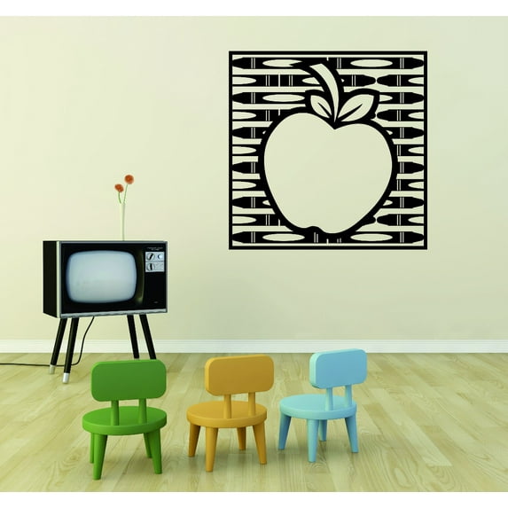 Wall Decal : Art Classroom Tools Apple Crayons Frame School 12x12 Inches