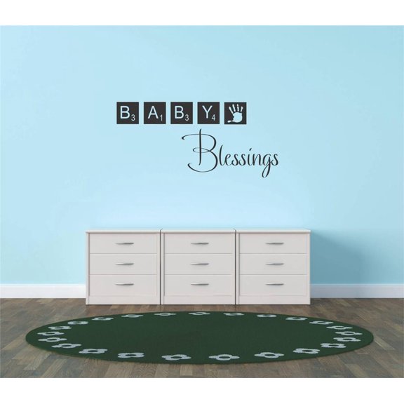 Wall Decal Baby Blessings Blocks Toys New Born Life Celebration Day Care Pre-School 1St Grade Abc Alphabet Slide Building Blocks Holiday Gift Decorating Ideas Sticker - Size: 11 Inches X 23 Inches