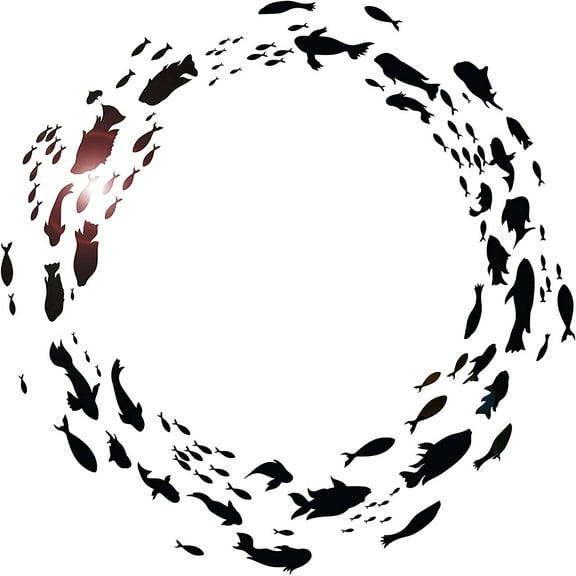 Wall Decal Bathroom Circle Fishes Ocean Marine Vinyl Decor
