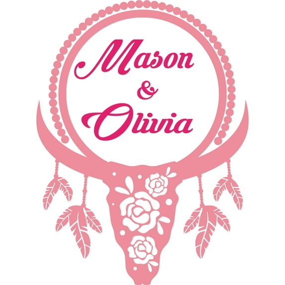 Wall Decal Bull Skull Horns Flowers Feathers Cowboy Cowgirl Chaps Rodeo Horse Pony Bull Ster Stallion Roper Holiday Gift Decorating Ideas Sticker - Size: 20 Inches X 12 Inches