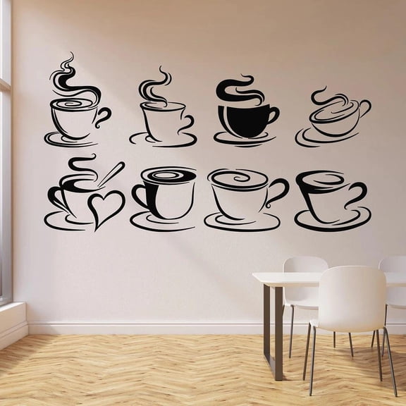 Wall Decal Cups Of Coffee Tea Relaxing Time Cafe Kitchen Restaurant Interior Decor Vinyl Window Sticker Creatives Wallpaper 57x31cm