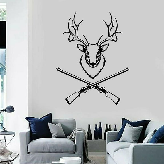 Wall Decal Deer Head Hunt Horns Hunting Zone Vinyl Wall Stickers Bedroom Living Room Home Decor Cool Atyle Gun Art Mural 42x32cm