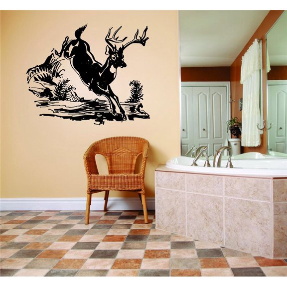 Wall Decal Deer Leaping Running Doe Buck Fawn Beautiful Predator Doe Hunting Bow Arrow Bulls Eye Wilderness Camouflage Holiday Gift Ideas Sticker - Size: 36 Inches X 36 Inches