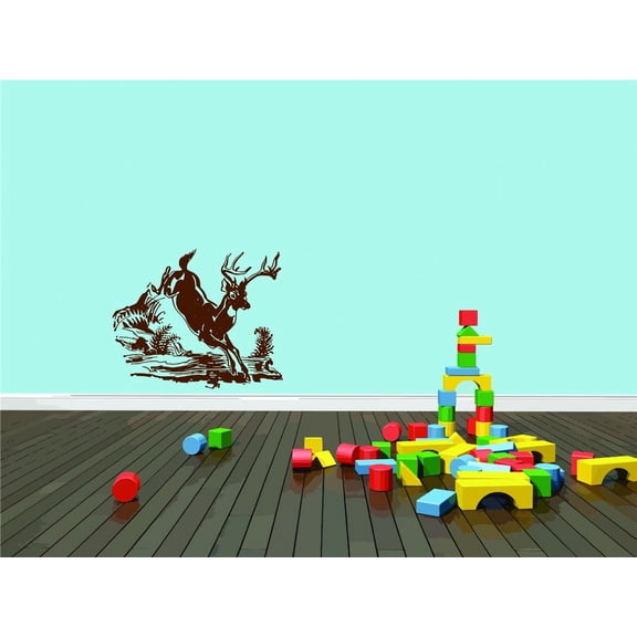 Wall Decal Deer Leaping Running Jumping Doe Buck Fawn Beautiful Predator Doe Hunting Bow Arrow Bulls Eye Wilderness Camouflage Holiday Gift Ideas Sticker - Size: 36 Inches X 36 Inches