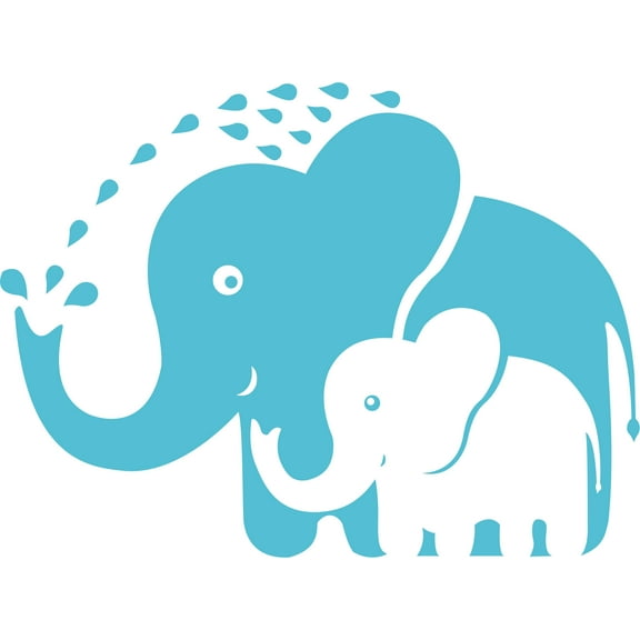 Wall Decal Elephat Water Elephants Mother Happy For Garage Sticker - Size: 30 Inches X 50 Inches
