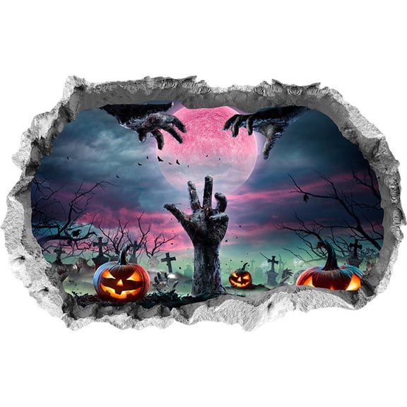 Wall Decal Halloween Spooky 3D Graveyard Scene Peel and Stick 24 X 16 Inch for Indoor and Outdoor Home Party Decor