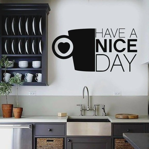 Wall Decal Have A Nice Day Kitchen Positive Quote Coffee Cup Love Heart Vinyl Wall Stickers Cafe Dessert Shop Window Decor 42x80cm