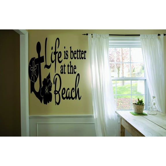 Wall Decal : Life Is Better At The Beach Fishing Swimming Boating Quote Getaway Lake House Vacation 16x24 Inches