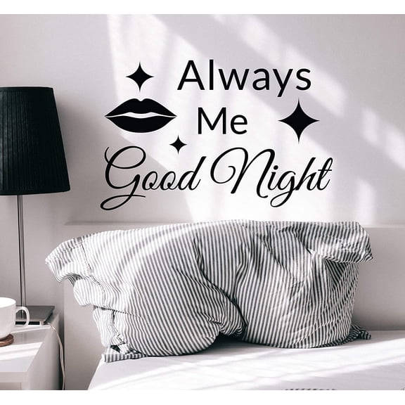 Wall Decal Lips Always Kiss Me Good Night Phrase Bedroom Decor Vinyl Decor Black 22.5 in x 14.5 in