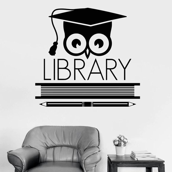 Wall Decal Logo Signboard Library Learning Scientist Owl Vinyl Window Stickers Book Pen Art Mural Classroom Interior Decor 30x31cm