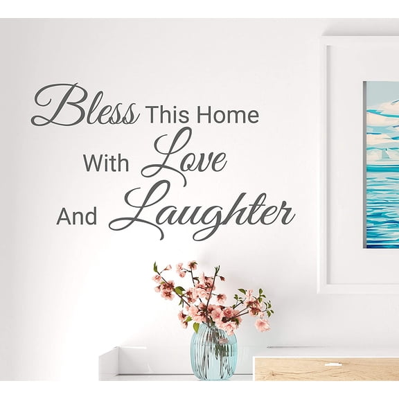 Wall Decal Love Bless Home Laughter Inspiring Quote Vinyl Decor Grey 22.5 in x 13.5 in