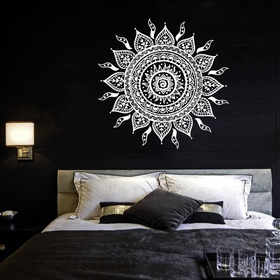 Wall Decal Mandala Vinyl Sticker Decals Lotus Flower Home Decor Boho Bohemian Bedroom Art Ornament Moroccan Pattern Namaste Yoga Studio