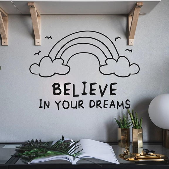 Wall Decal Motivational Quotes Believe In Your Dreams Rainbow Vinyl Window Sticker Bedroom Home Decor Lettering Words Mural 42x30cm