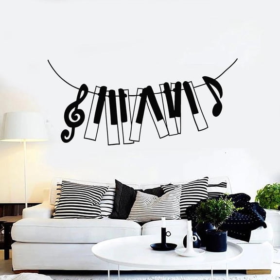 Wall Decal Music Piano Note Treble Clef Musical Keys Vinyl Window Sticker Bedroom Classroom Studio Creative Interior Mural 30x64cm