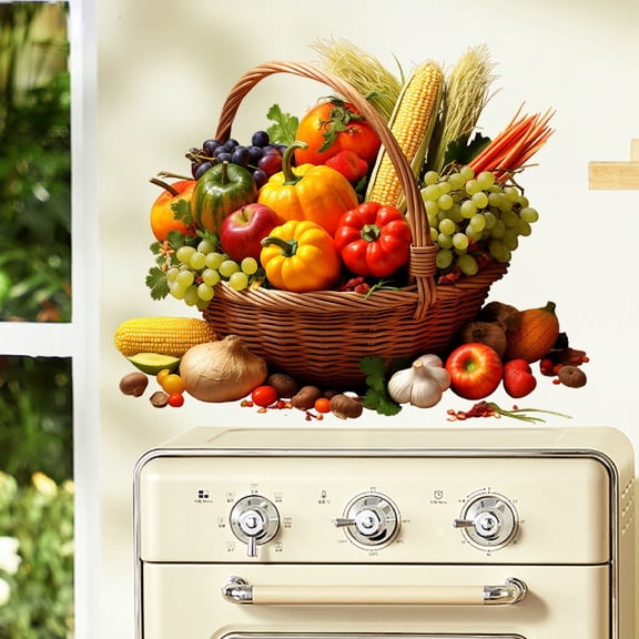 Wall Decal Removable Fruit Basket Sticker Fruit Pattern Home Decor for Kitchen Dining Room Indoor Household Wall Renovation