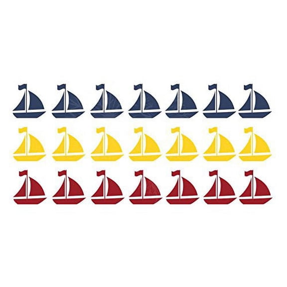Wall Decal Sailboats Wall Decals Boys Nautical Wall Art Stickers, 21PC, 3 Colors, 3 , Red Yellow Dblue