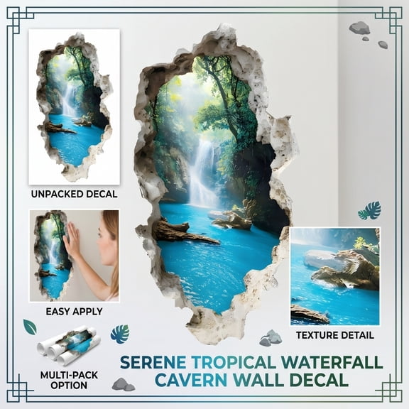 Wall Decal Self-Adhesive Water Scene Mural Sticker, Peel and Stick Landscape Wallpaper for Living Room Bedroom Sofa Backdrop Decorative Art Vinyl A587_Multicolor