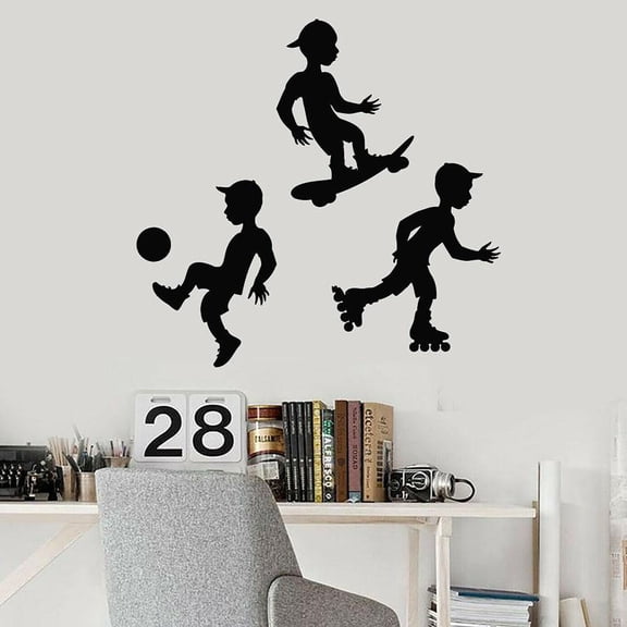 Wall Decal Soccer Skateboard Rollers Sport Boys Kids Bedroom Home Decor Vinyl Window Stickers Nursery Creative Art Mural 74x77cm
